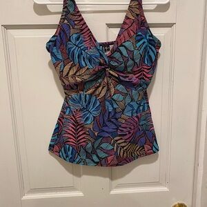 Sunsets Blue and Purple Tie Front Tankini with V-Neck top